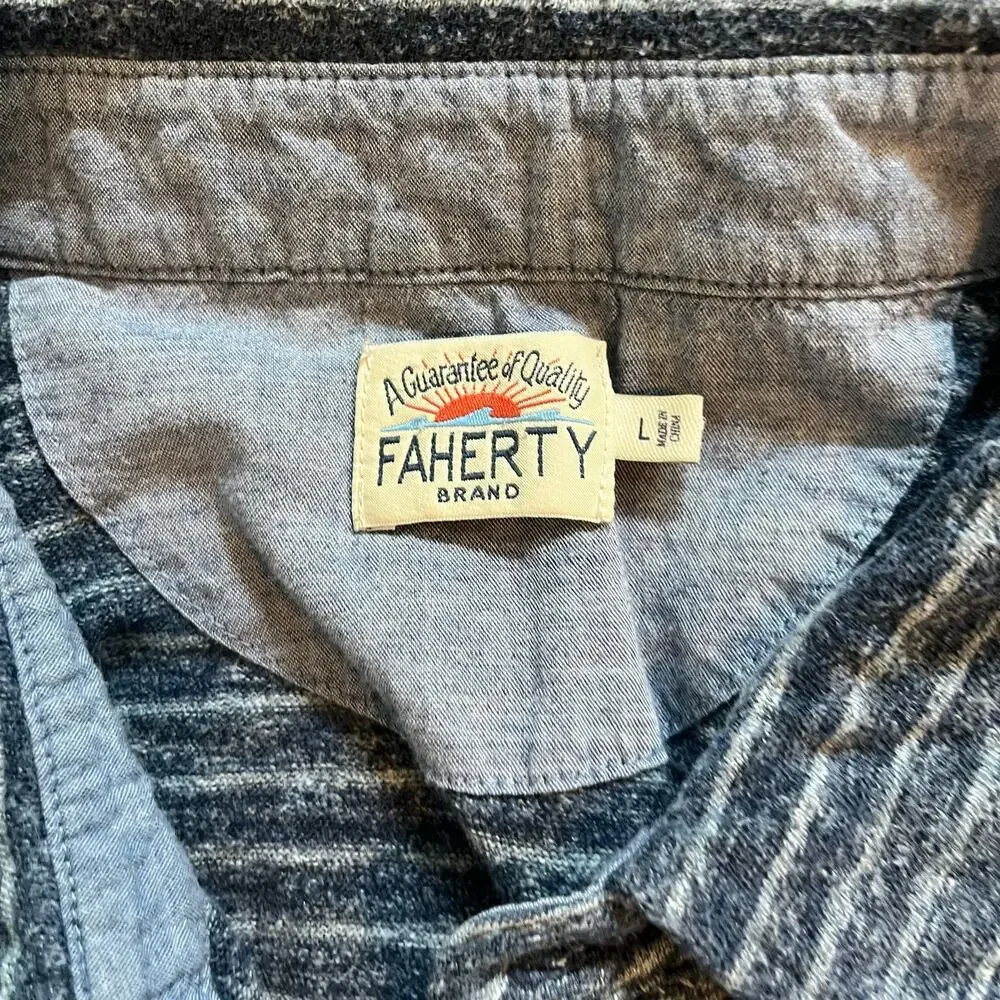 Faherty blue striped cotton polo long sleeve men’s large - Picture 4 of 8